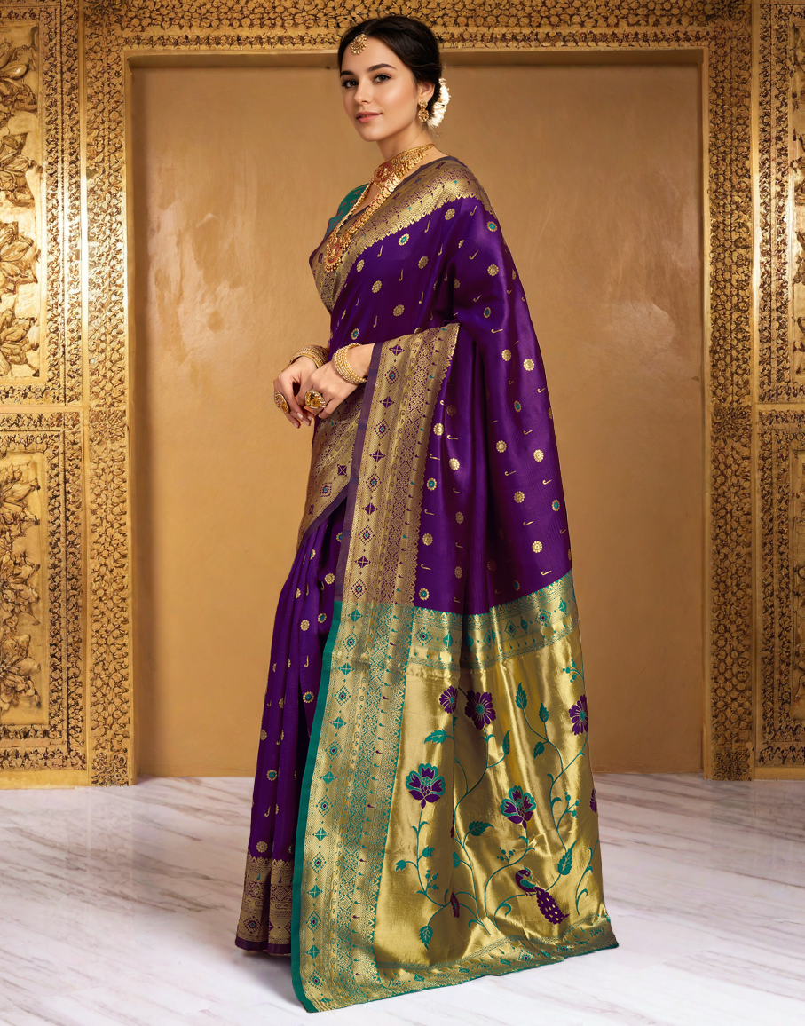 Purple Color Silk Weaving Work Paithani Traditional Saree