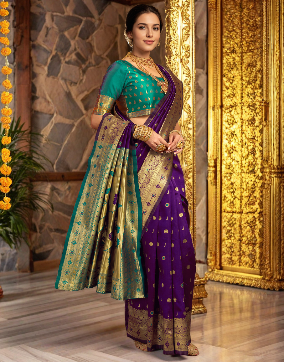 Purple Color Silk Weaving Work Paithani Traditional Saree
