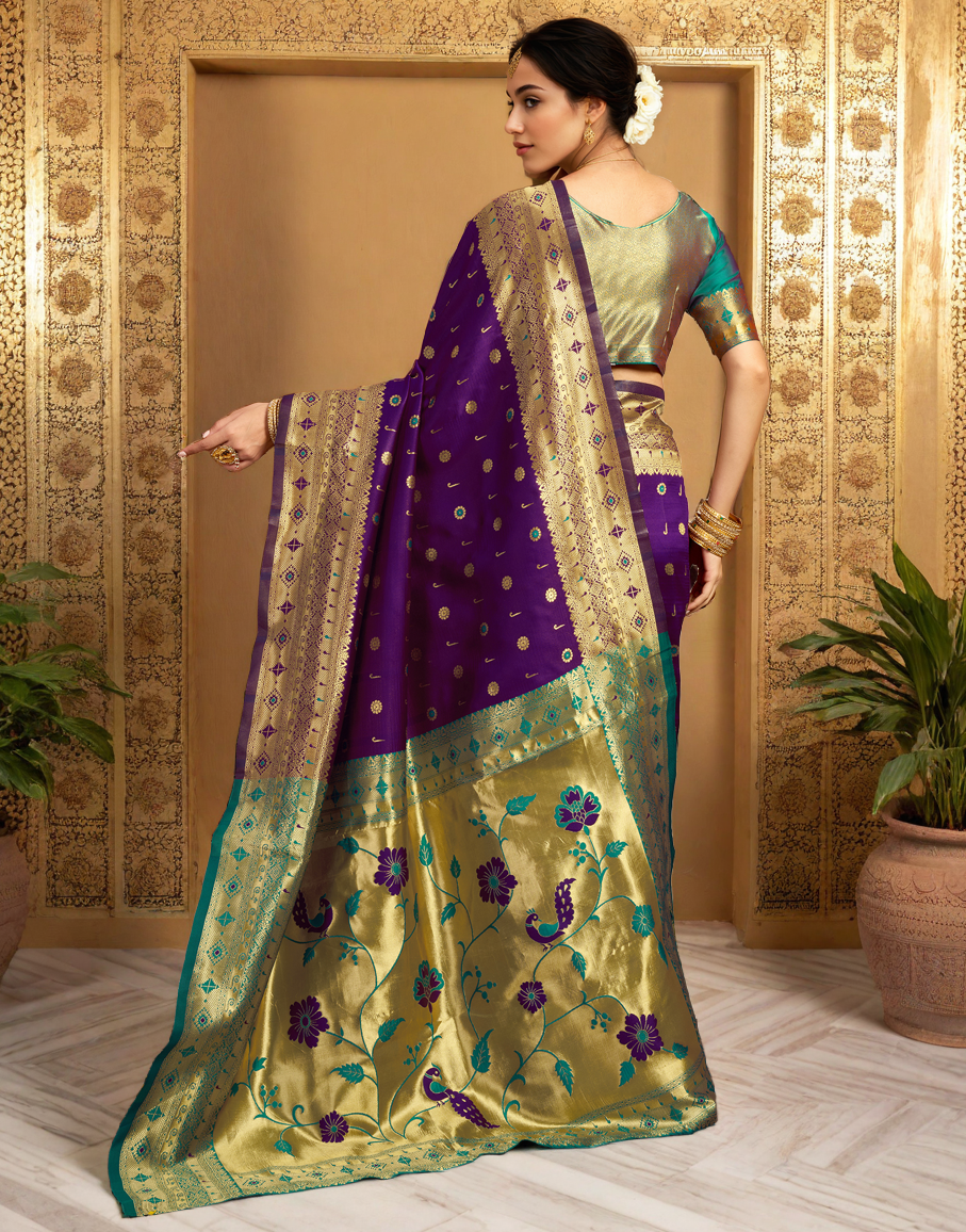 Purple Color Silk Weaving Work Paithani Traditional Saree
