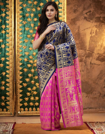 Gorgeous Navy Blue Color Silk Paithani Saree