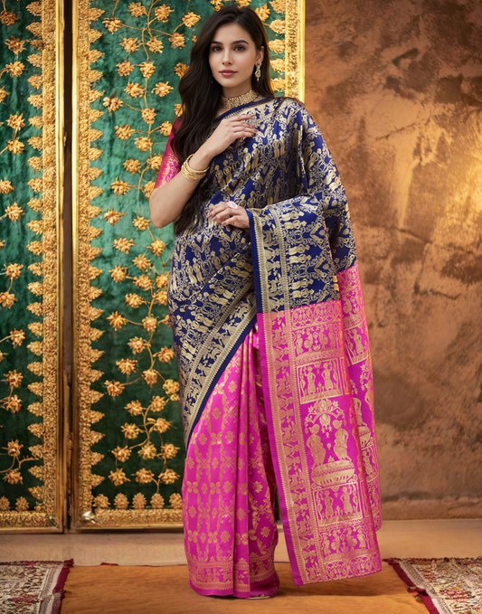 Gorgeous Navy Blue Color Silk Paithani Saree