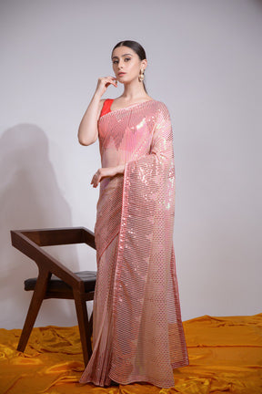 Peach Silk & Sequin Symphony Saree