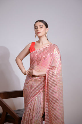 Peach Silk & Sequin Symphony Saree