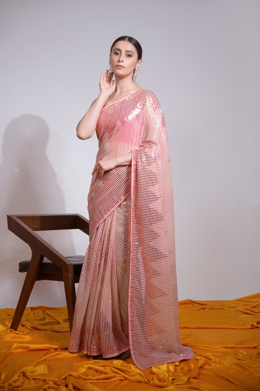 Peach Silk & Sequin Symphony Saree