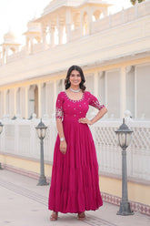 Beautiful Pink Color Fox Georgette Sequins work Gown