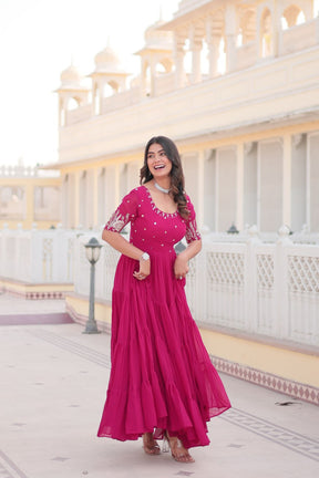 Beautiful Pink Color Fox Georgette Sequins work Gown