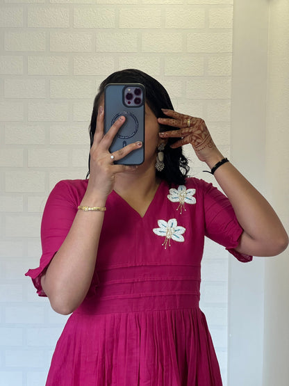 Amazing Pink Color Hand Maggam Work Kurti