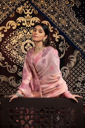 Vastraan Pink Soft Cotton Jamdani Saree