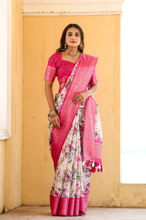 New Traditional Pink Color Dola Silk Saree