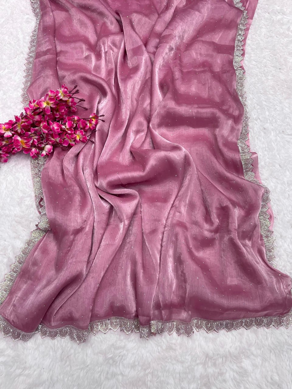 Pink Color Burberry silk Handwork Saree