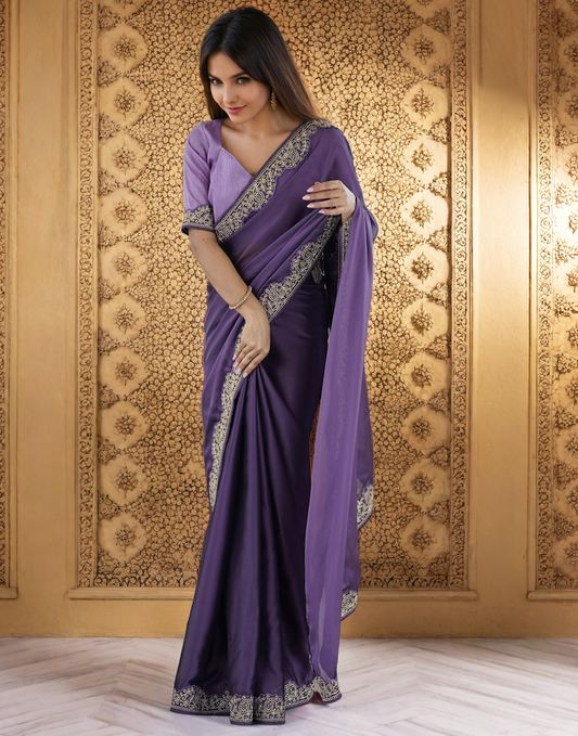 Elegant Plum Color Rangoli Silk Saree with Coding Work – Party Wear