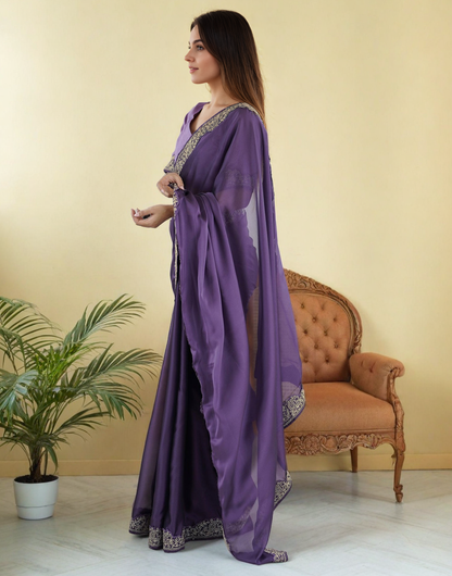 Elegant Plum Color Rangoli Silk Saree with Coding Work – Party Wear