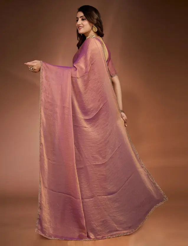 Solid/Plain Bollywood Chiffon, Silk Blend Saree  (Purple)