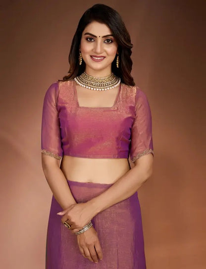 Solid/Plain Bollywood Chiffon, Silk Blend Saree  (Purple)