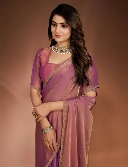 Solid/Plain Bollywood Chiffon, Silk Blend Saree  (Purple)