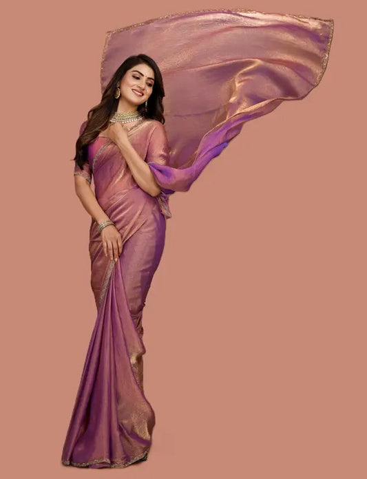Solid/Plain Bollywood Chiffon, Silk Blend Saree  (Purple)