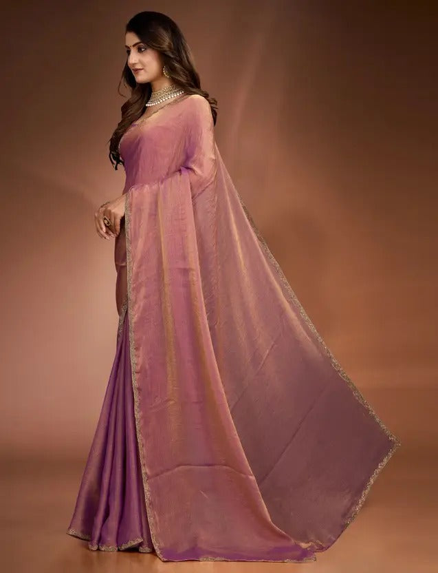 Solid/Plain Bollywood Chiffon, Silk Blend Saree  (Purple)