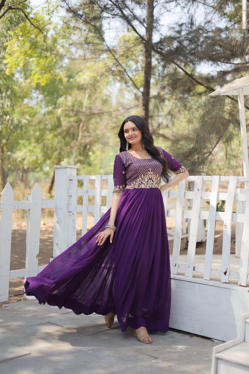 Purple Color party wear Ready made Gown