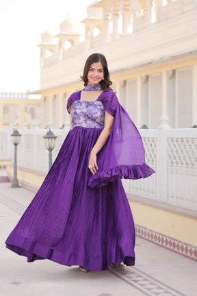 New Purple Color Fox Chinnon Crush Party Wear Gown