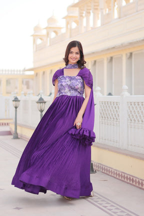 New Purple Color Fox Chinnon Crush Party Wear Gown