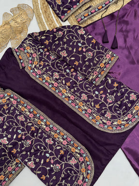 New Purple Color Ready to Wear Saree With Stitched Blouse belt and Jacket