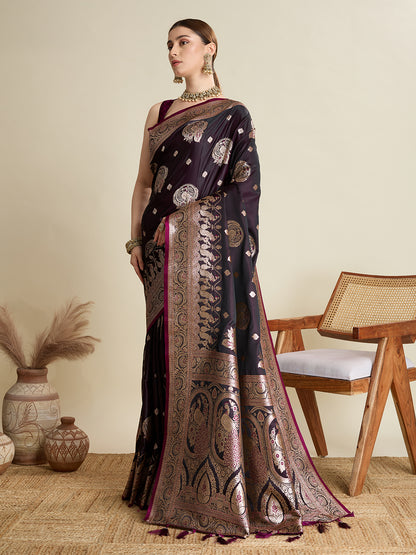 Premium Soft Silk  Saree with Rich Zari Work (Burgundy)