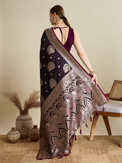 Premium Soft Silk  Saree with Rich Zari Work (Burgundy)