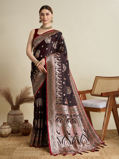 Premium Soft Silk  Saree with Rich Zari Work (Maroon)