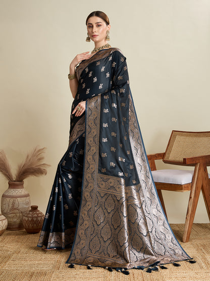 Designer Silk Saree with Rich Zari Weaving & Tassel Pallu (Black)