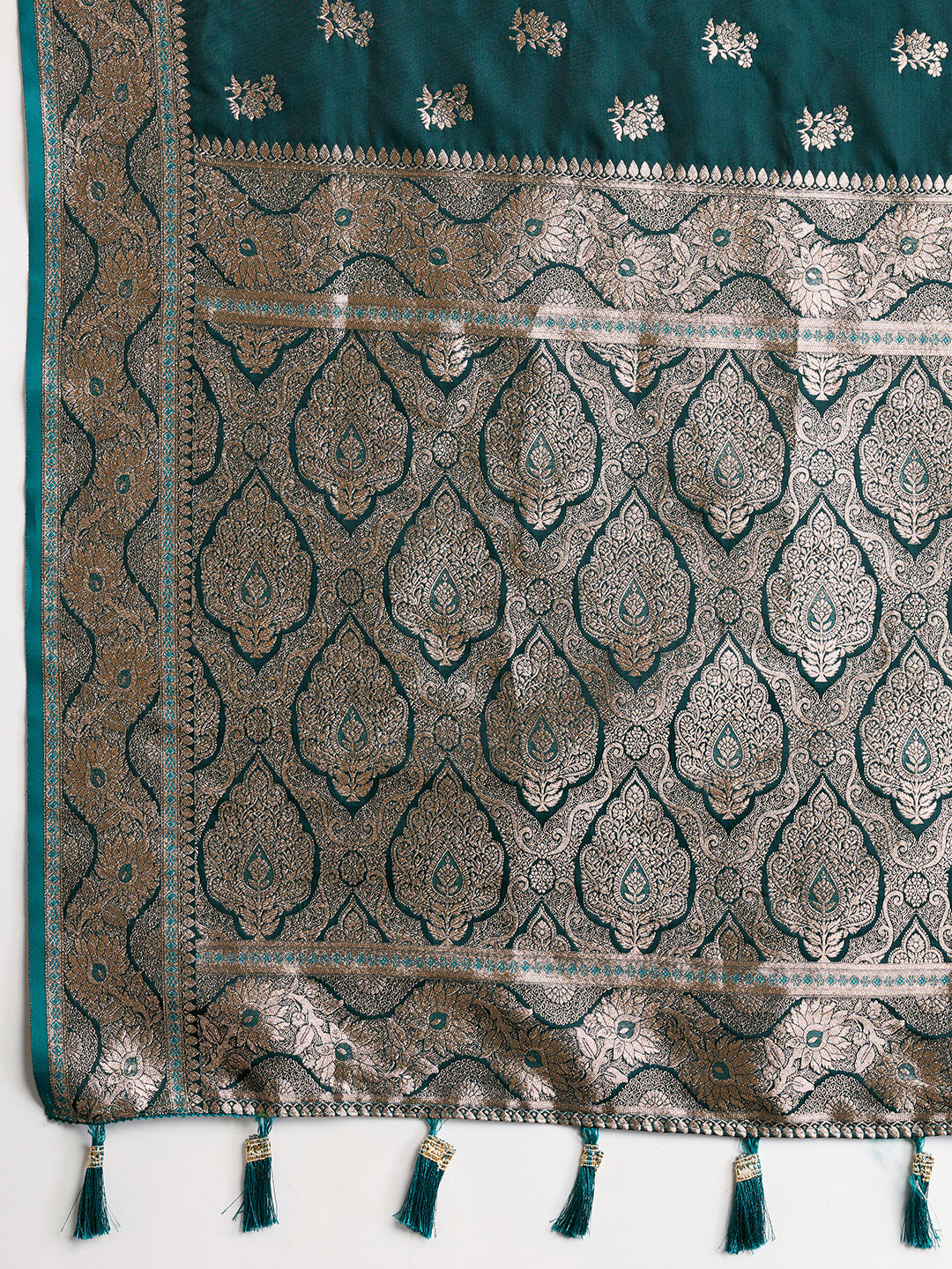 Designer Silk Saree with Rich Zari Weaving & Tassel Pallu (Rama)