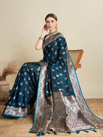 Designer Silk Saree with Rich Zari Weaving & Tassel Pallu (Teal)