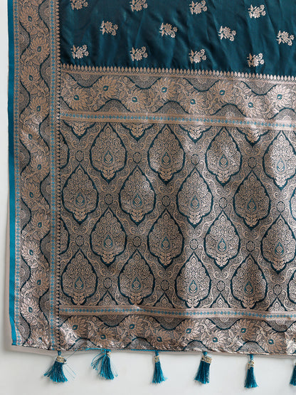 Designer Silk Saree with Rich Zari Weaving & Tassel Pallu (Teal)