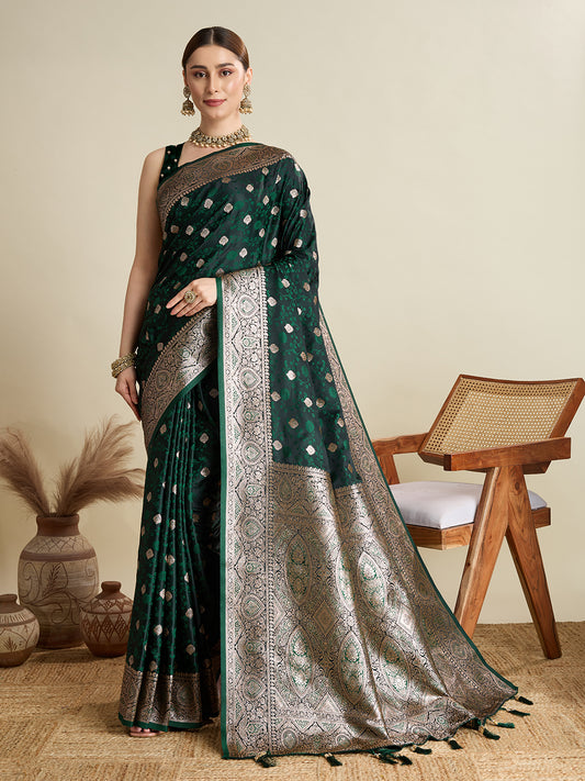 Green Soft Silk Zari Weaving Saree with Designer Blouse