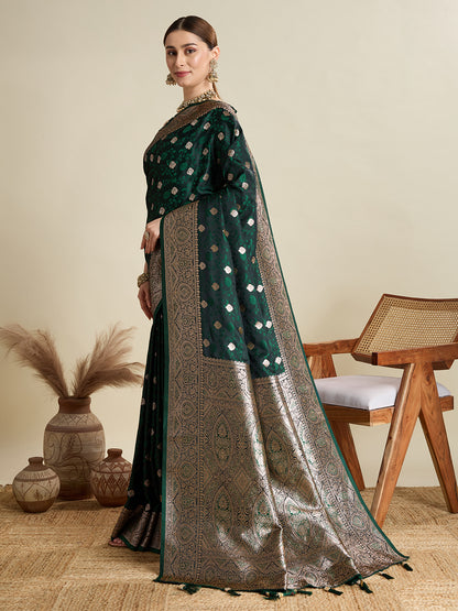 Green Soft Silk Zari Weaving Saree with Designer Blouse