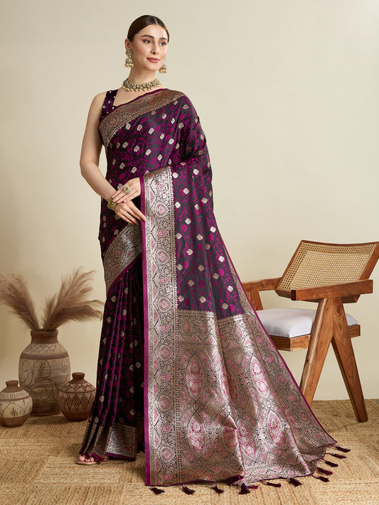 Magenta Soft Silk Zari Weaving Saree with Designer Blouse