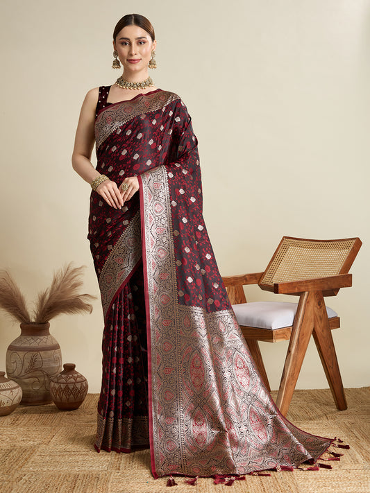 Maroon Color Soft Silk Zari Weaving Saree with Designer Blouse