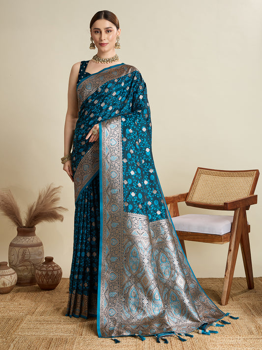 Tarquolse Color Soft Silk Zari Weaving Saree with Designer Blouse