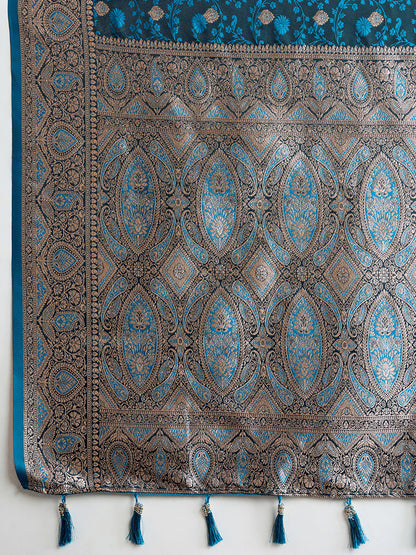 Tarquolse Color Soft Silk Zari Weaving Saree with Designer Blouse