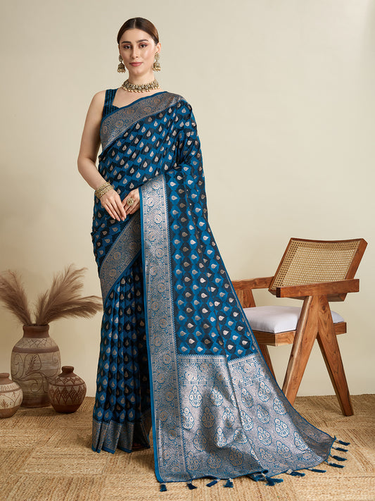 Blue Soft Silk Saree with Zari Weaving & Designer Blouse – Wedding & Party Wear