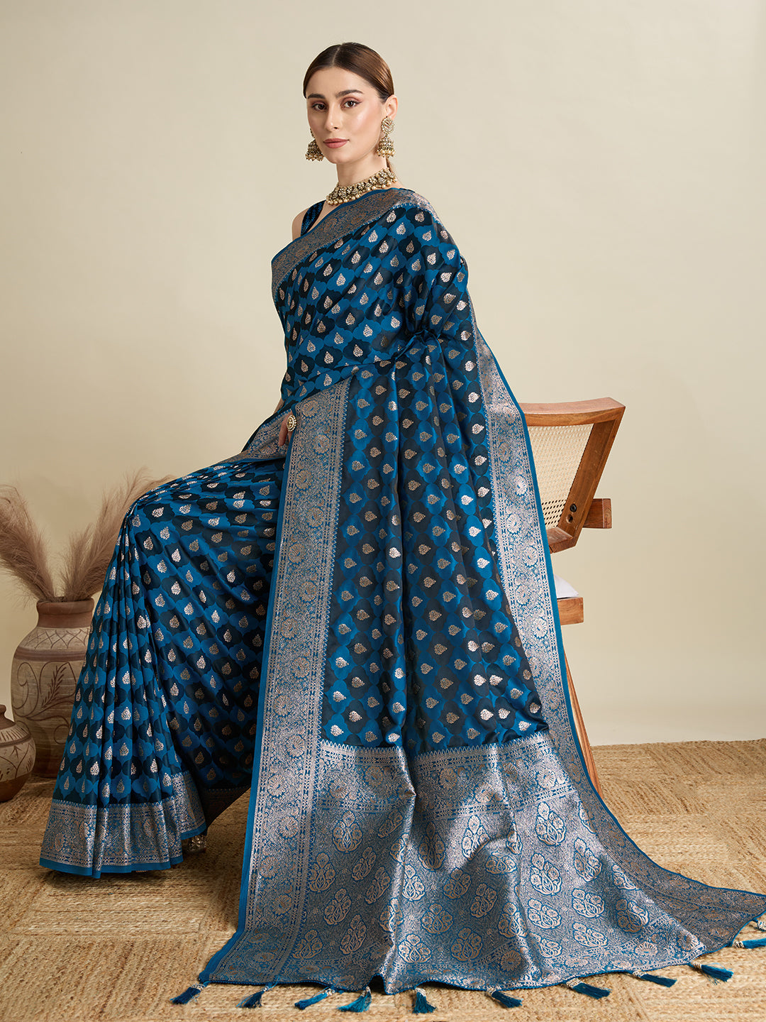 Blue Soft Silk Saree with Zari Weaving & Designer Blouse – Wedding & Party Wear