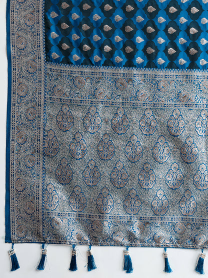 Blue Soft Silk Saree with Zari Weaving & Designer Blouse – Wedding & Party Wear