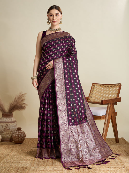Magenta Soft Silk Saree with Zari Weaving & Designer Blouse – Wedding & Party Wear