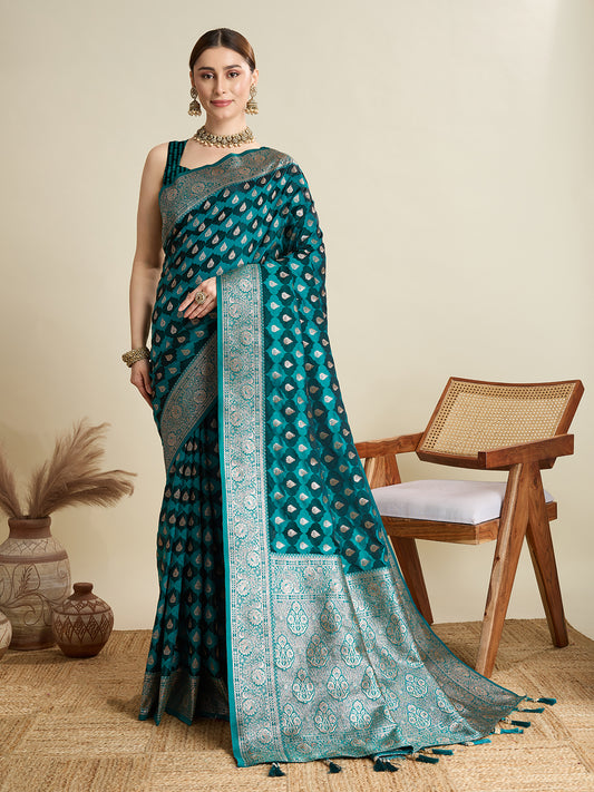 Rama Soft Silk Saree with Zari Weaving & Designer Blouse – Wedding & Party Wear