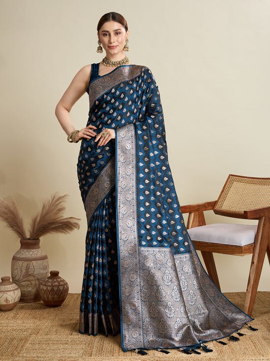 Teal Soft Silk Saree with Zari Weaving & Designer Blouse – Wedding & Party Wear