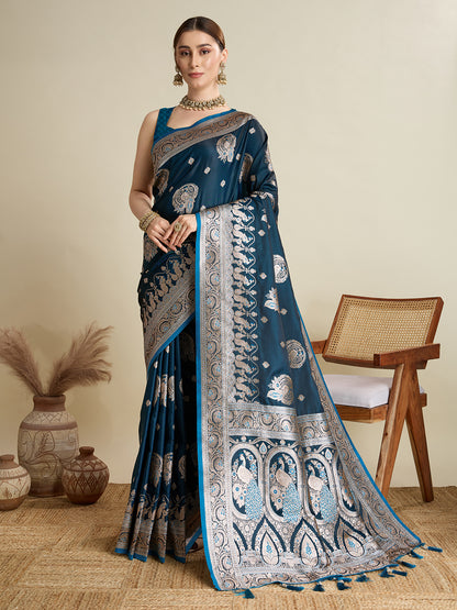 Premium Soft Silk  Saree with Rich Zari Work (Blue)