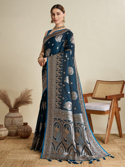 Premium Soft Silk  Saree with Rich Zari Work (Blue)
