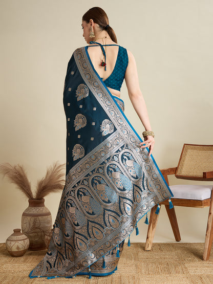 Premium Soft Silk  Saree with Rich Zari Work (Blue)