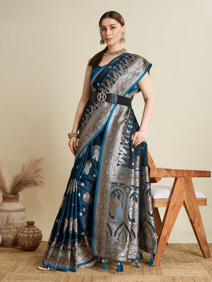 Premium Soft Silk  Saree with Rich Zari Work (Blue)