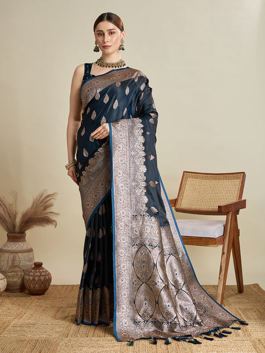 Designer Silk Saree with Heavy Zari Weaving & Rich Pallu for Festive & Wedding Wear (Blue)