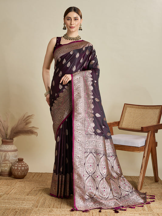 Designer Silk Saree with Heavy Zari Weaving & Rich Pallu for Festive & Wedding Wear (Magenta)